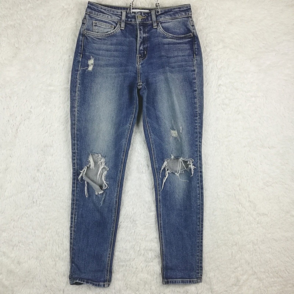 Flying‎ Monkey Womens Jeans Boyfriend Blue Denim Deconstructed Medium Wash 26